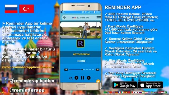 50 Seyahat /RU-TR Rusça Resimli Kelimeler