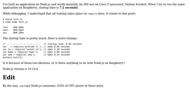 Raspberry Pi: Node.js and its require() function is too slow