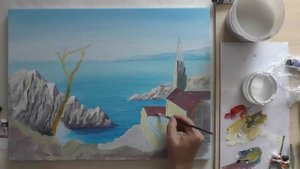 Реалистичный морской пейзаж акрилом.