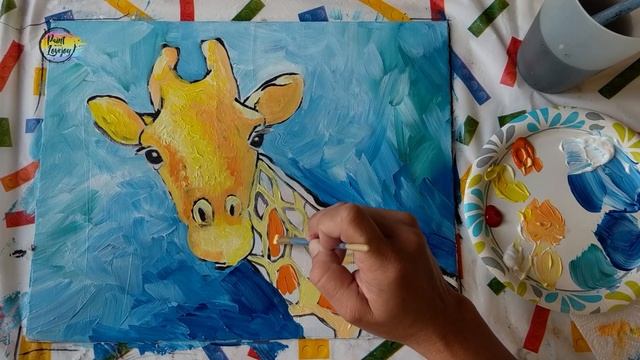 Super Fun & Colorful Giraffe Painting- Step by step for beginner Painters??? смотреть онлайн