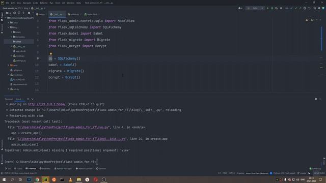 Flask-Admin - Создаем каркас проекта /  админка на flask и пользовательские ModelView # 1