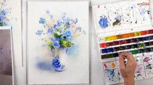 Как научиться рисовать незабудки | Как рисовать незабудки | Рисуем букет цветов акварелью | Артилай