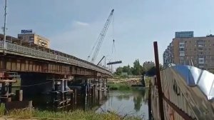 Падение крана, в Орле упал кран. Ремонт красного моста.