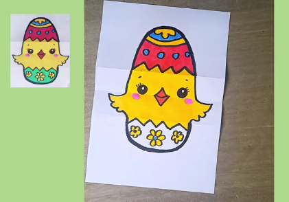Цыпленок в яйце. Пасхальный рисунок-открытка с детьми смотреть онлайн