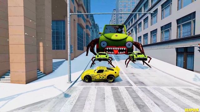 Epic Escape From The Lightning McQueen Monsters Eater & MusicMan Car Eater | McQueen VS McQueen