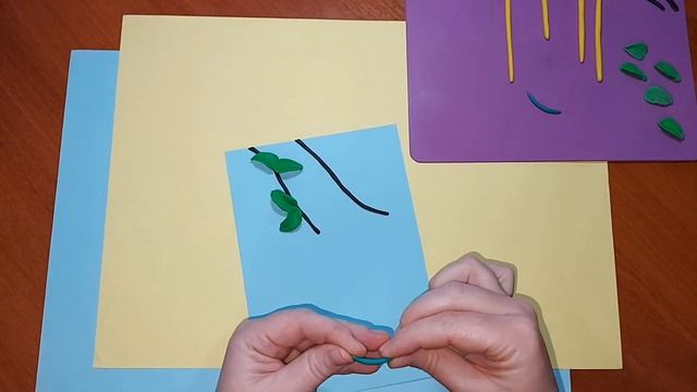 Квітуча гілочка берези, ліплення з пластиліну. Дитячі весняні поробки з пластиліну,пластилінографія