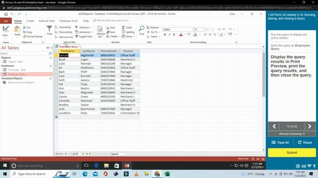 Access 2A and 2B Simulation Exam | Ms Office 365 | MYITLAB Pearson 2023