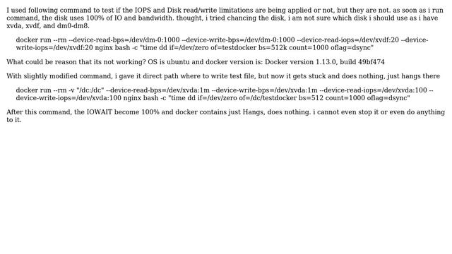Docker IOPS and Read/Write limitations not being applied смотреть онлайн