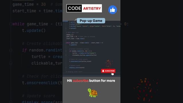 Turtle Dash: A Pop-Up Adventure Game | #trending #viral #turtlegraphics #python #codingninja