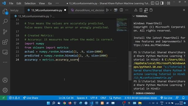 Confusion Matrix || Accuracy Precision Recall F-score | Python Machine Learning Tutorial in Hindi 1