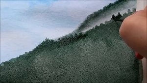 Как просто нарисовать горы в тумане. Лесной пейзаж акварелью.