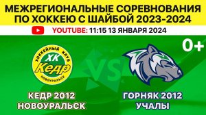 Межрегиональные соревнования по хоккею Кедр-2012 Новоуральск-Горняк-2012 Учалы. 13.01.2024. 11:15.