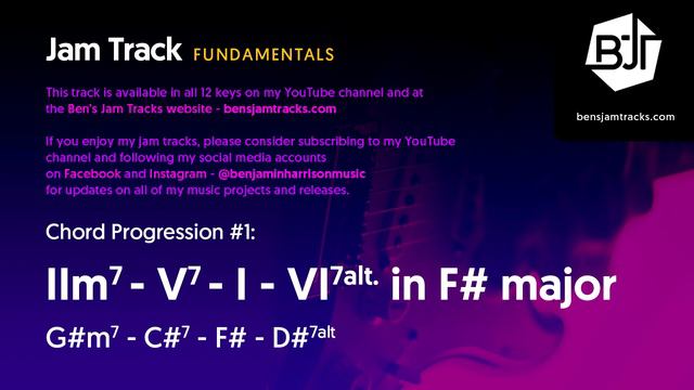 IIm7 - V7 - I - VI7alt. Jam Track in F# major - BJTF #1-7