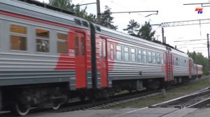 Электропоезд ЭТ2М-055 отправляется со станции Вырица | ET2M-055, Vyritsa station