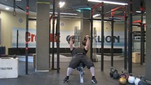 Парный жим гирь по 54 кг лёжа на скамье. Double kettlebells incline bench press - 108 kg.