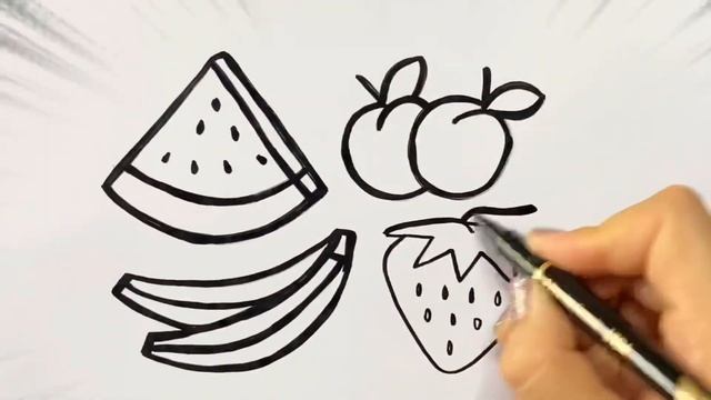 Easy drawing of fruits for kids, Легкое рисование фруктов для детей, Desenho de frutas para criança