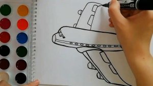 Самолёт. Транспорт. Раскраска для детей. Учим цвета.