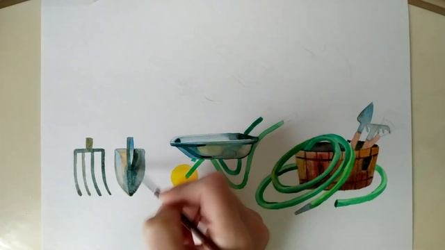 РИСУЕМ САДОВЫЙ ИНВЕНТАРЬ | Пошаговое видео смотреть онлайн