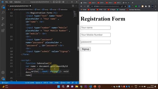 How to get Input in HTML Form and Display Output in Javascript or Web Page in Hindi 2022 смотреть онлайн