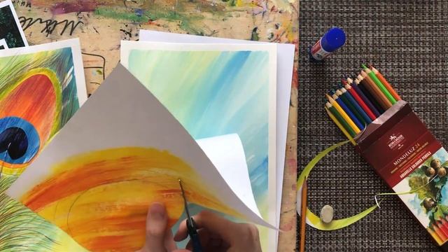 Как нарисовать перо павлина. Уроки рисования для детей. Смешанная техника. смотреть онлайн