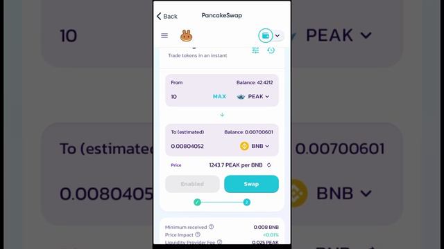 Как обменять токен PEAK прямо в кошельке PEAKDEFI