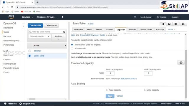 36. Creation of NoSQL tables using Amazon DynamoDB