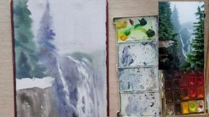 Рисуем водопад акварелью