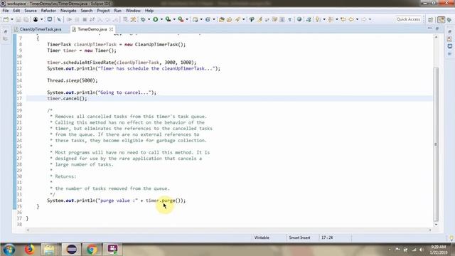 How to remove all canceled tasks from the timer's task queue using purge() method of Timer class? смотреть онлайн