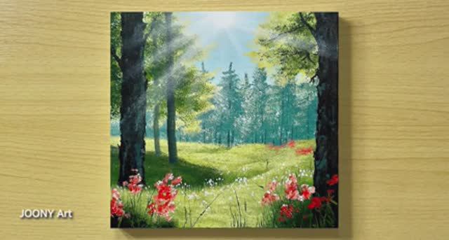 Солнечное утро в лесу / Урок акриловой живописи для начинающих смотреть онлайн