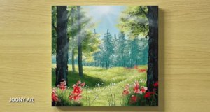 Солнечное утро в лесу / Урок акриловой живописи для начинающих