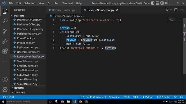 Python Program to Reverse of a Number using For Loop in Hindi
