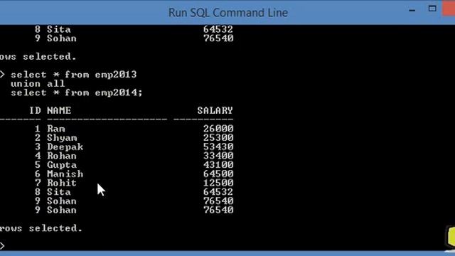 51. Union, Union All, Intersect and Minus Operators in PL/SQL Oracle