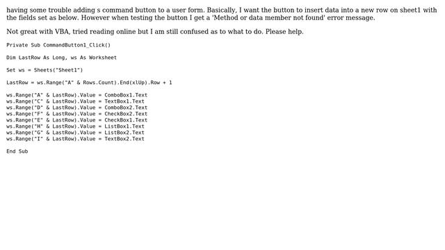 VBA Command Button - Method or data member not found смотреть онлайн