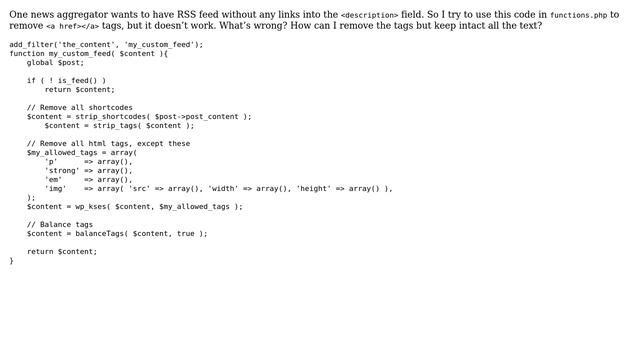 Wordpress: How can I remove certain HTML tags from the RSS feed? смотреть онлайн