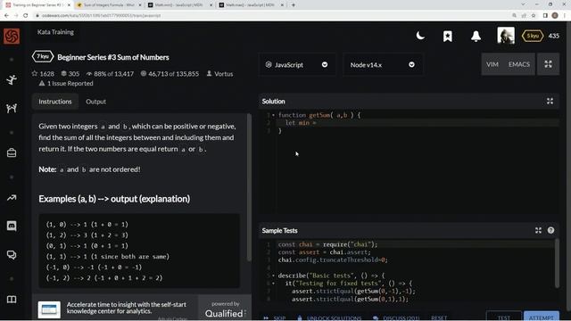 Codewars 7 kyu Beginners Series #3 Sum of Numbers JavaScript