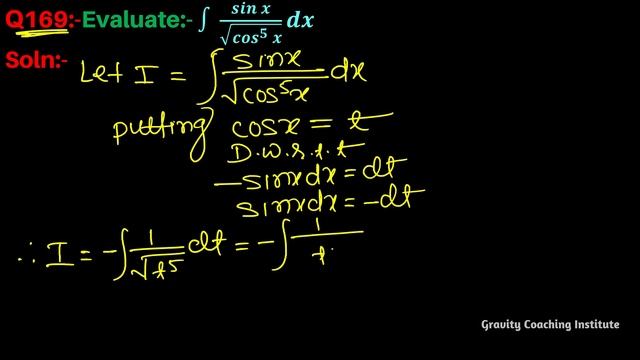 Q169 | ∫ sinx/√(cos^5x) dx | Integral of sin x / square root cos ^5 x | Integrate sinx/√(cos^5x