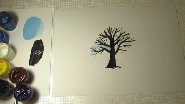 КАК НАРИСОВАТЬ ЗИМНЕЕ ДЕРЕВО ГУАШЬЮ. Рисуем дуб в снегу смотреть онлайн