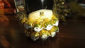 Ананас из конфет и шампанского. Подарок на Новый год. Мастер - класс.