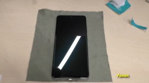 Samsung Galaxy A51. Поклейка стекла Nillkin CP+Pro. Работа отпечатка. Asker