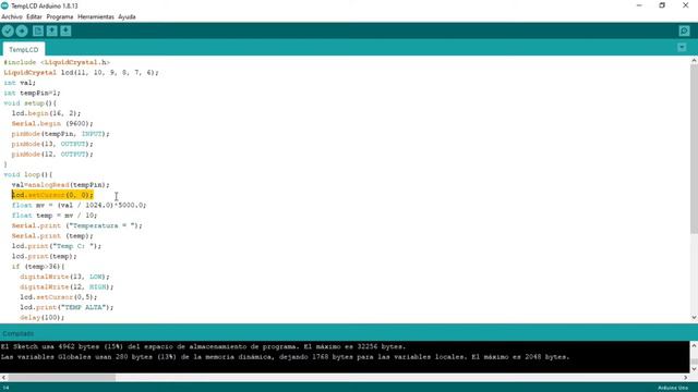 Circuito de control sensor LM35 y LCD 16x2 - PROTEUSARDUINO :D