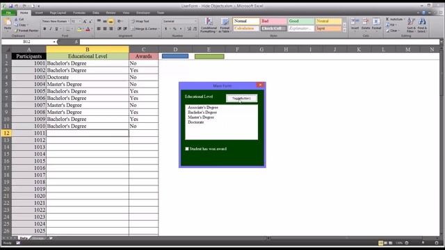 Hiding and Unhiding Objects on an Excel VBA UserForm