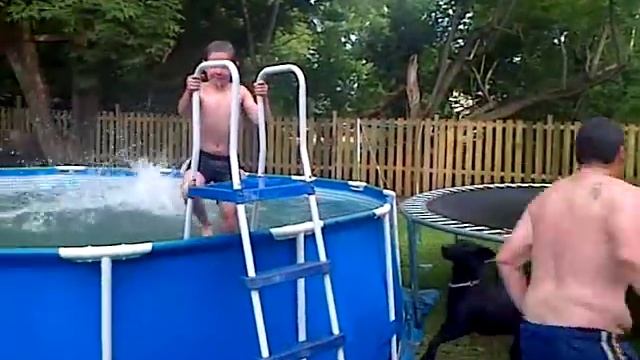 playing with the kids jumping swimming