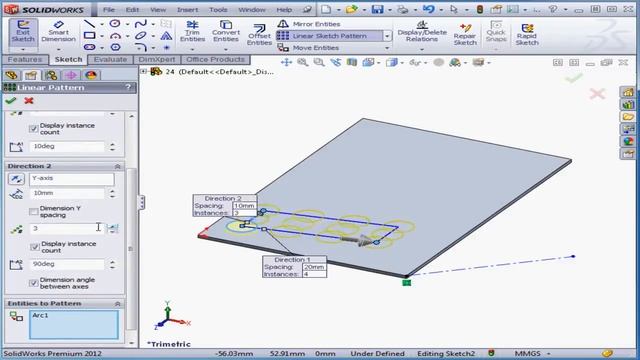 SolidWorks Tutorial - Lesson 24: Linear Sketch Pattern