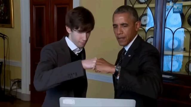 Barack Obama Fist Bumping With Tumblr Founder David Karp, and discuses about pronouncing "GIF"