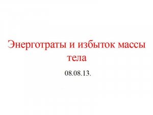 08.08.13. ЭНЕРГОЗАТРАТЫ. ИЗБЫТОК. МАССЫ.