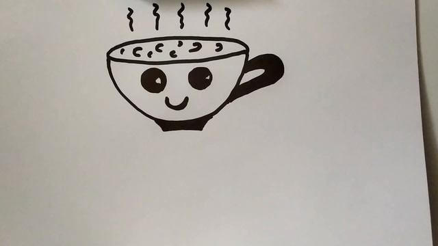 Как нарисовать милую чашку кофе/Рисунки для начинающих просто/Как раскрасить чашку кофе