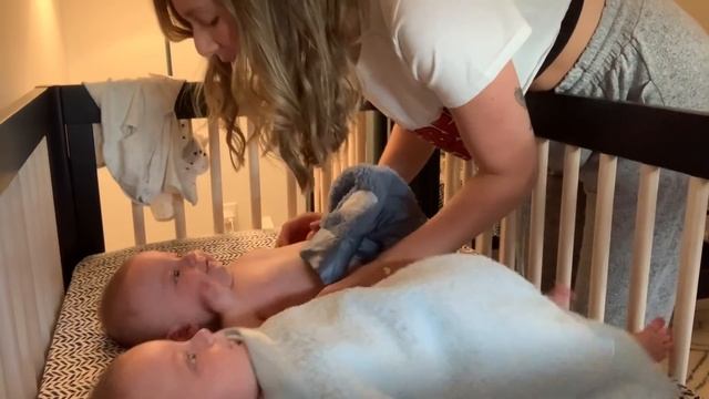 night-time routine with 4 month old twins