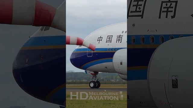 CLOSE UP China Southern Airlines Airbus A380 Takeoff at Amsterdam Airport