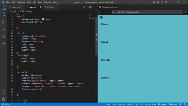 HOW TO CREATE A HAMBURGER MENU USING HTML || CSS || JAVASCRIPT #project1