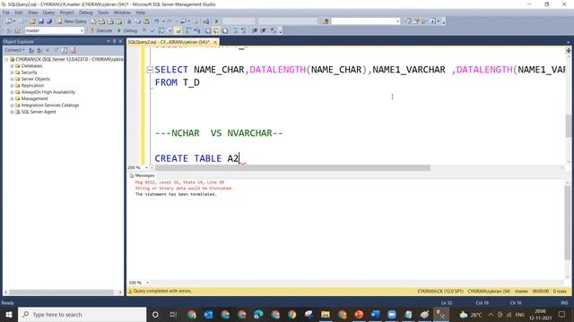 Data types of SQL server in telugu
